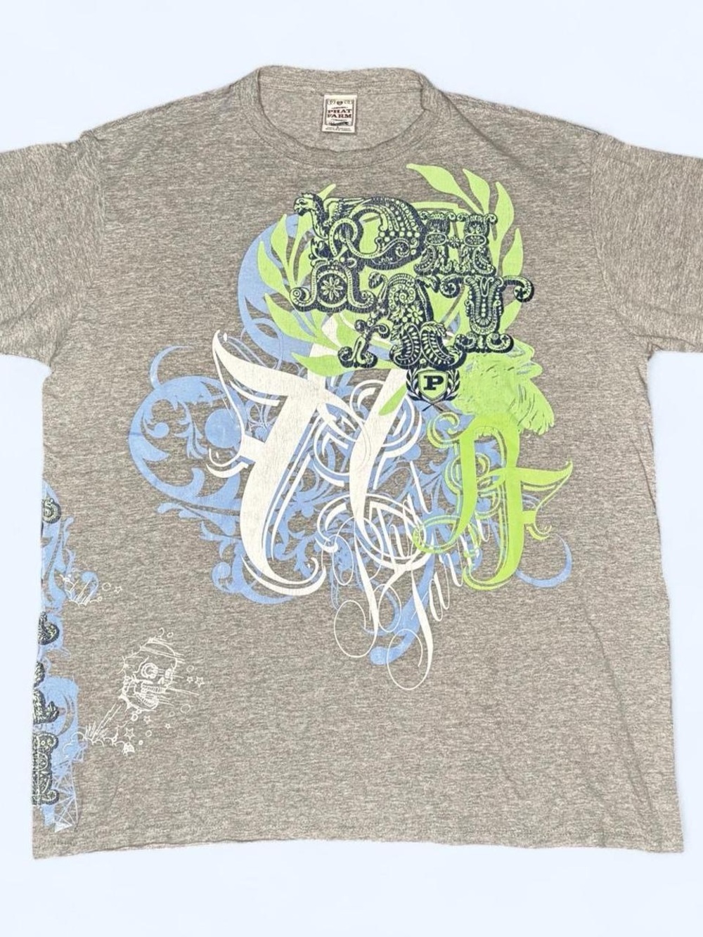 Phat Farm Y2K All Over Graphic T-Shirt Large Grey Hip Hop Streetwear Oversized